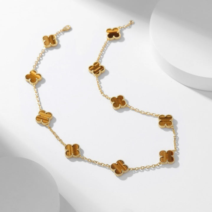 Dream CLOVER 10 MOTIFS TIGER EYE NECKLACE