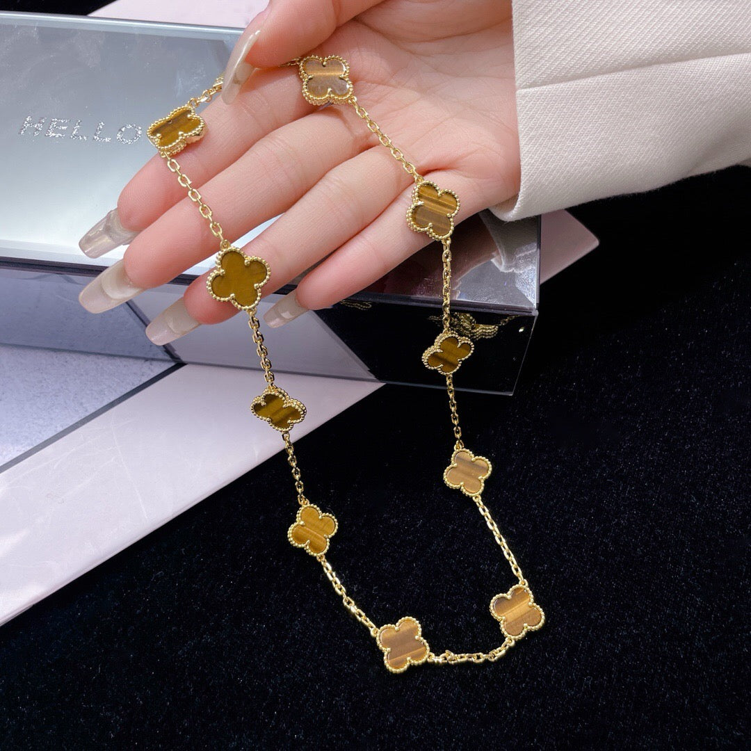 Dream CLOVER 10 MOTIFS TIGER EYE NECKLACE