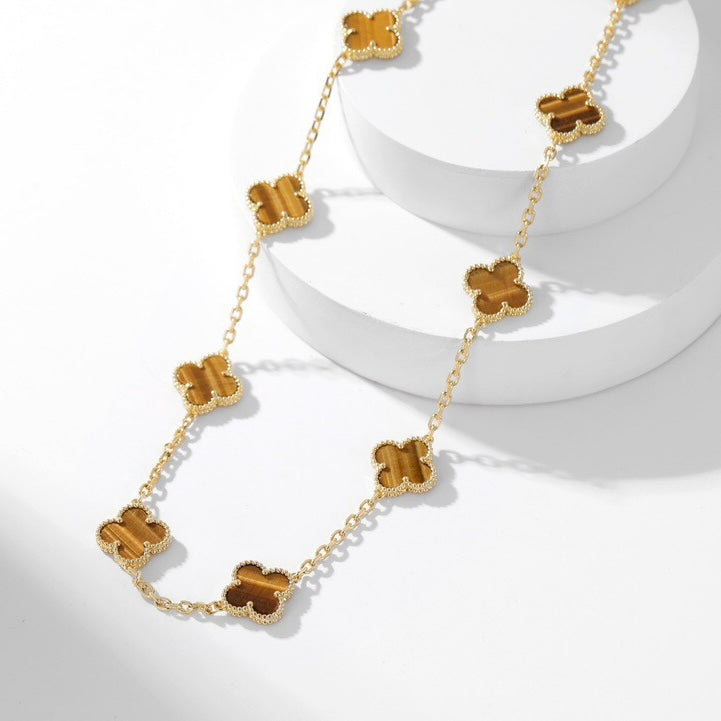 Dream CLOVER 10 MOTIFS TIGER EYE NECKLACE