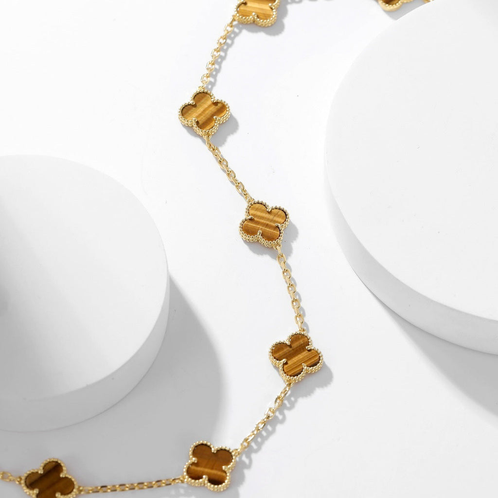 Dream CLOVER 10 MOTIFS TIGER EYE NECKLACE