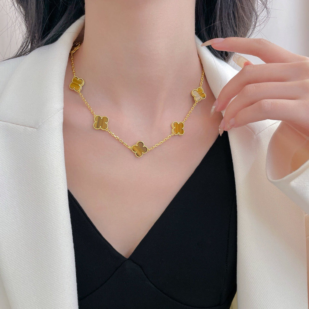 Dream CLOVER 10 MOTIFS TIGER EYE NECKLACE