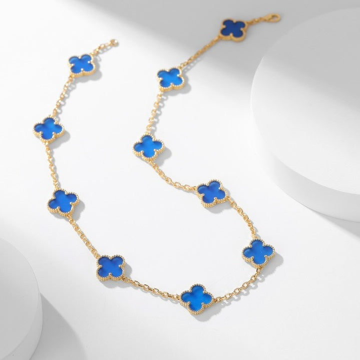 Dream CLOVER 10 MOTIFS BLUE AGATE NECKLACE