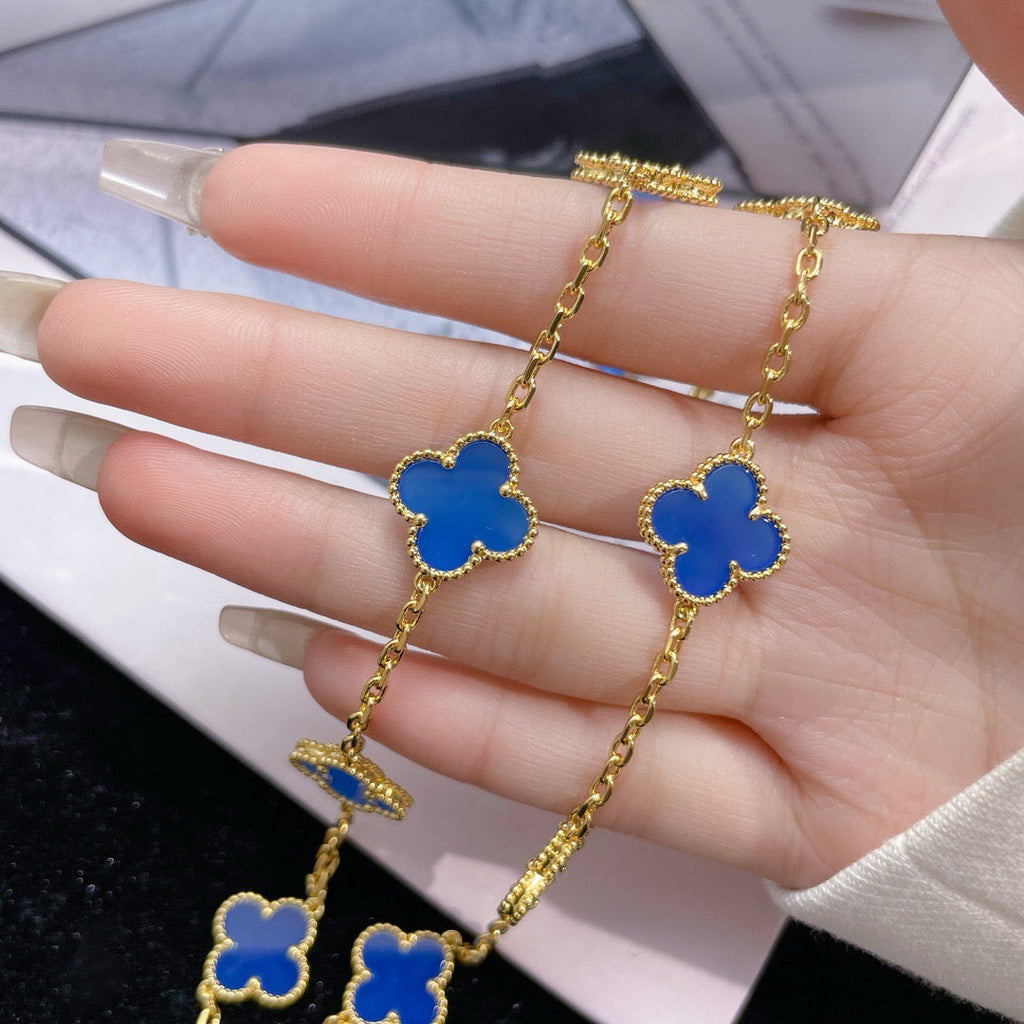 Dream CLOVER 10 MOTIFS BLUE AGATE NECKLACE