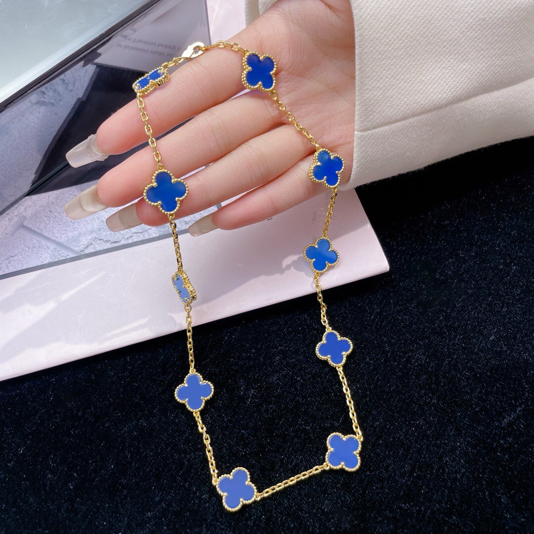 Dream CLOVER 10 MOTIFS BLUE AGATE NECKLACE