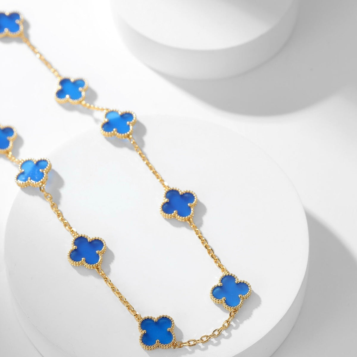 Dream CLOVER 10 MOTIFS BLUE AGATE NECKLACE