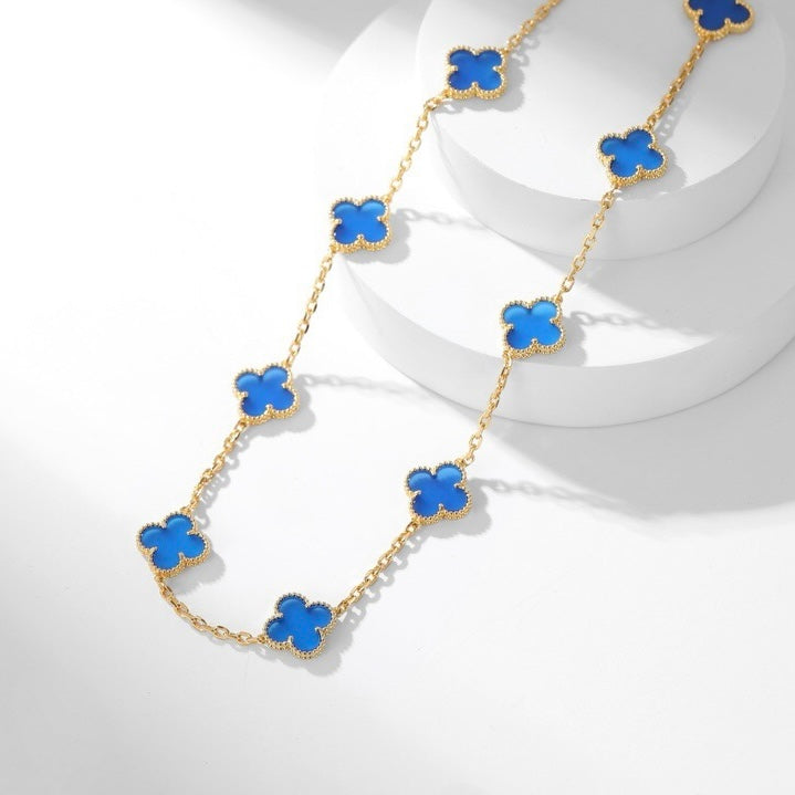 Dream CLOVER 10 MOTIFS BLUE AGATE NECKLACE