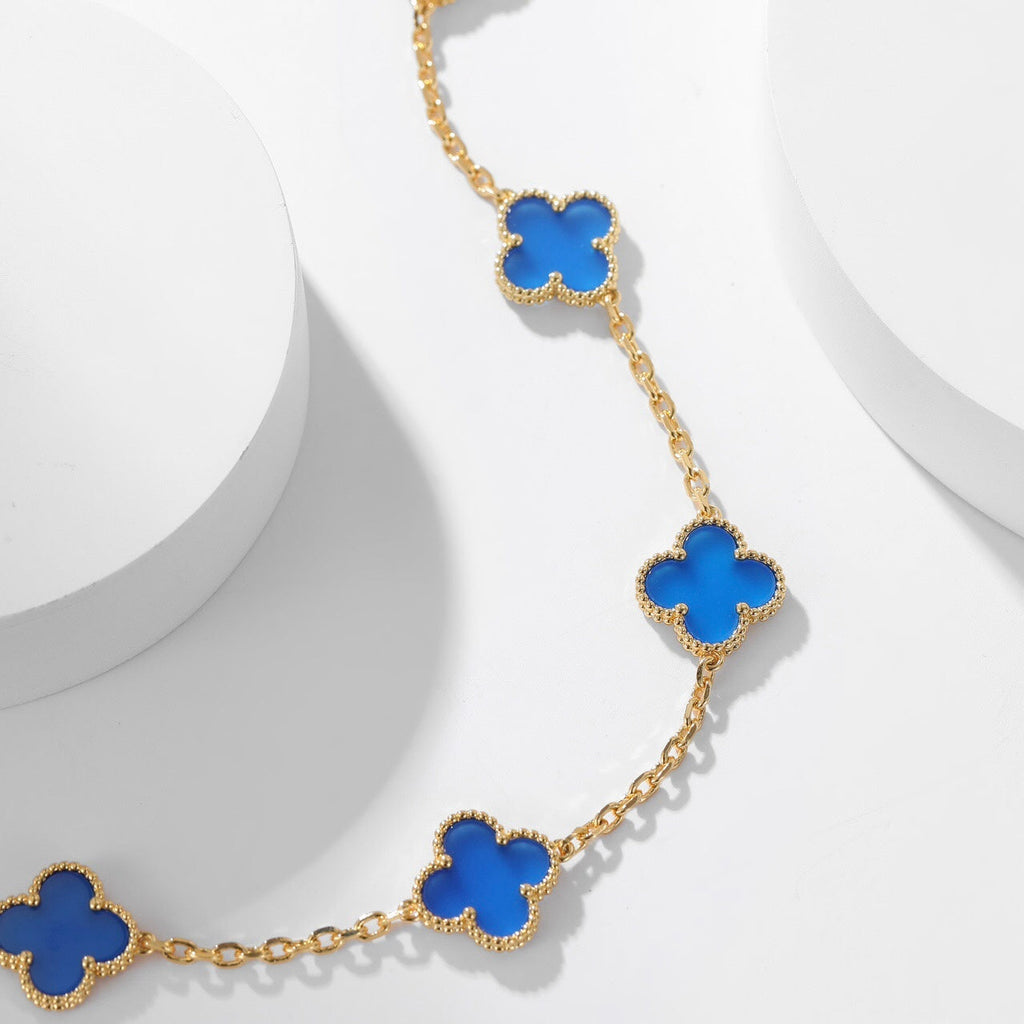 Dream CLOVER 10 MOTIFS BLUE AGATE NECKLACE