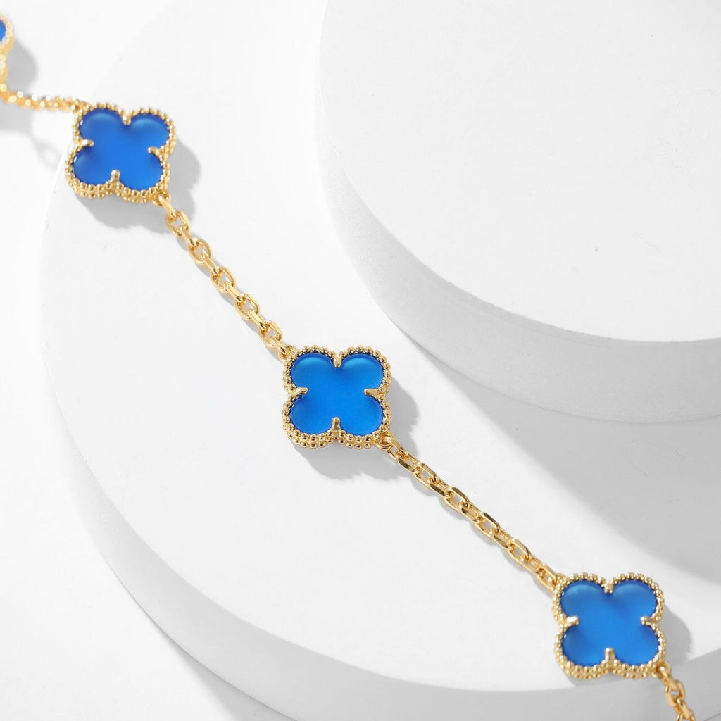 Dream CLOVER 10 MOTIFS BLUE AGATE NECKLACE