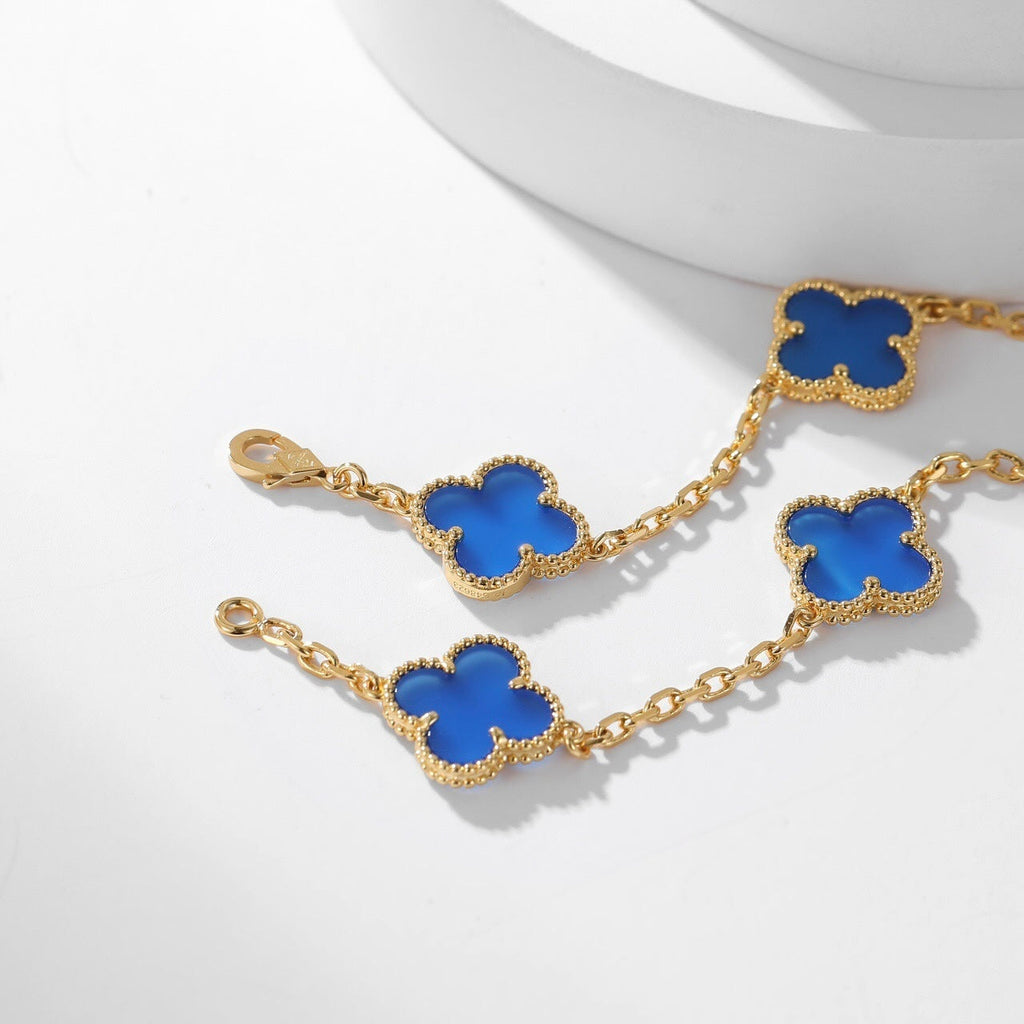 Dream CLOVER 10 MOTIFS BLUE AGATE NECKLACE