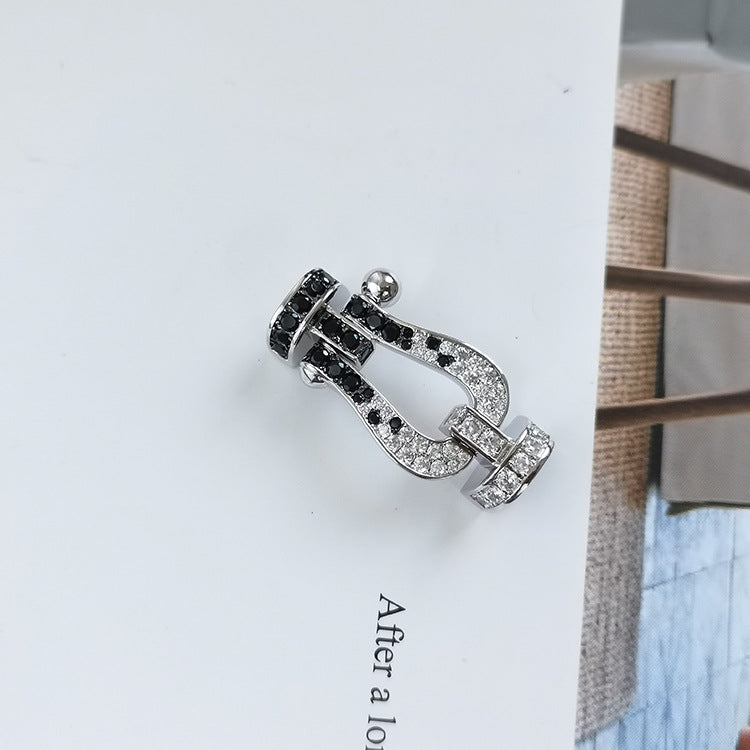 Dream FORCE LARGE HORSESHOE BLACK WHITE DIAMOND BRACELET SILVER
