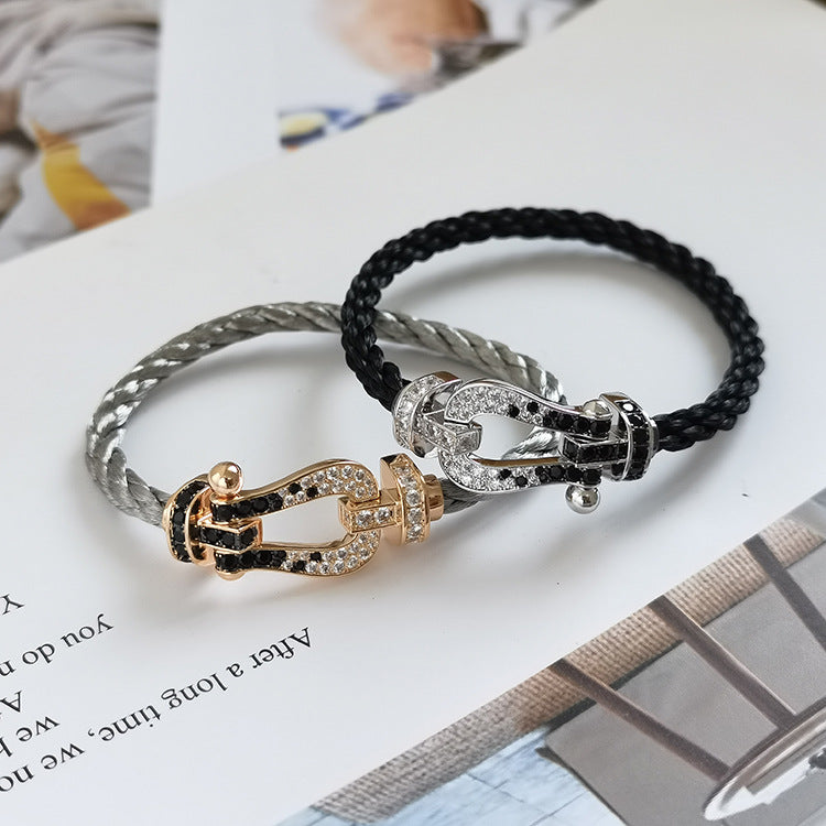 Dream FORCE LARGE HORSESHOE BLACK WHITE DIAMOND BRACELET ROSE GOLD