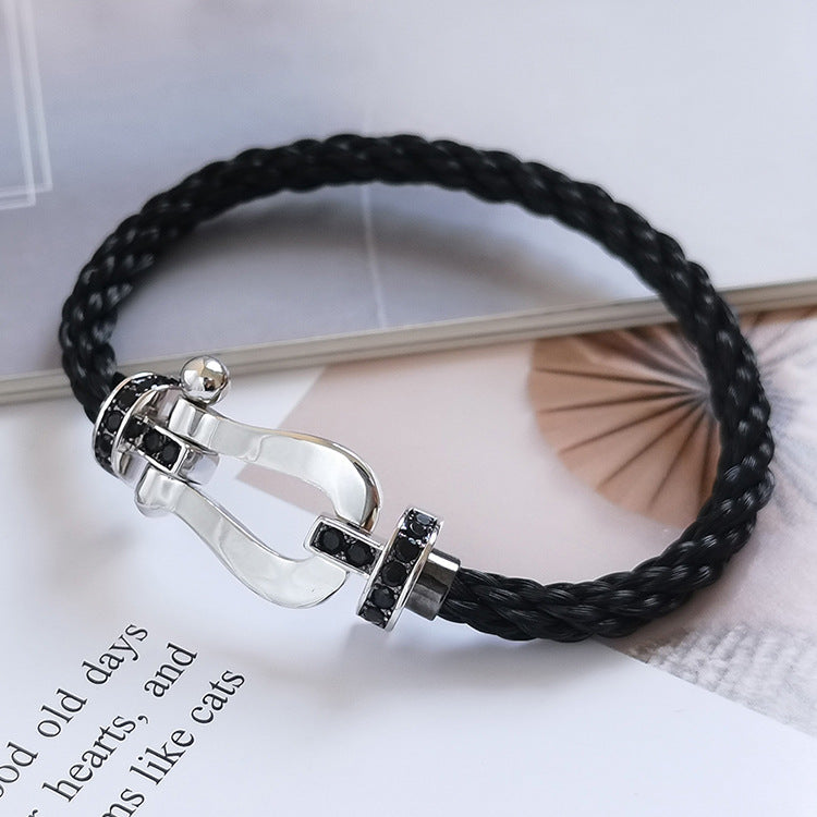 Dream FORCE LARGE HORSESHOE BLACK DIAMOND BRACELET SILVER