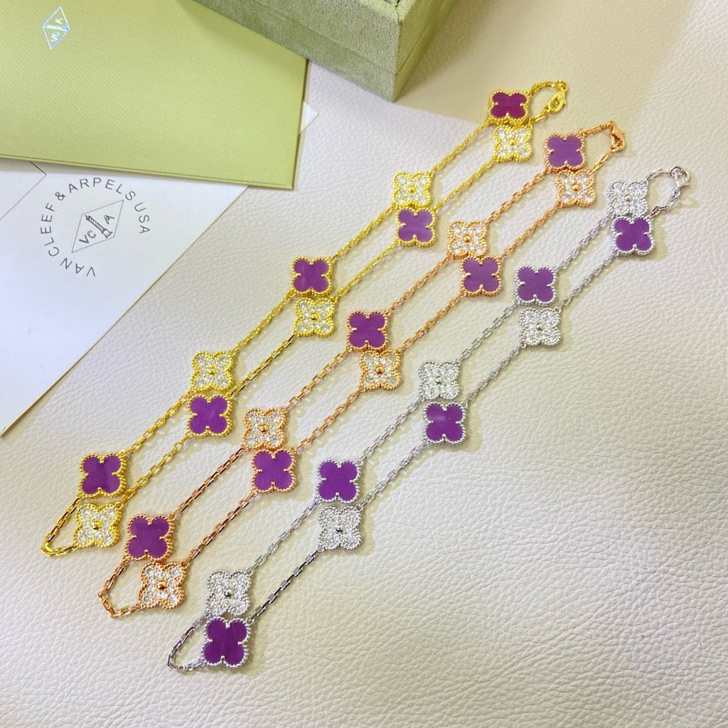 Dream CLOVER 10 MOTIVE PURPUR VIOLETT DIAMANT-HALSKETTE