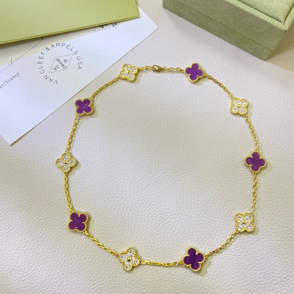 Dream CLOVER 10 MOTIVE PURPUR VIOLETT DIAMANT-HALSKETTE