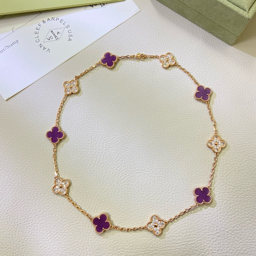 Dream CLOVER 10 MOTIFS  PURPLE VIOLET DIAMOND NECKLACE