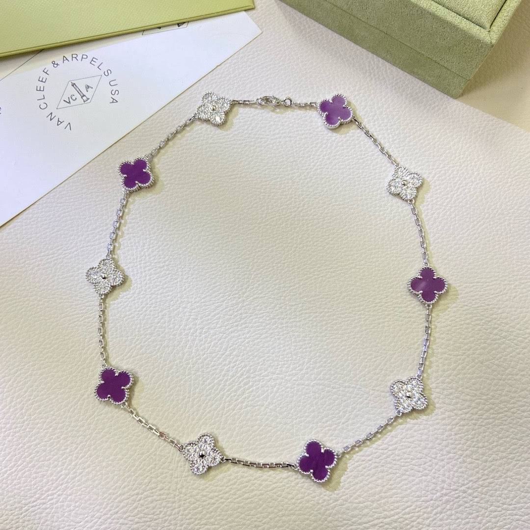 Dream CLOVER 10 MOTIFS  PURPLE VIOLET DIAMOND NECKLACE