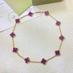 Dream CLOVER 10 MOTIFS  PURPLE VIOLET  NECKLACE
