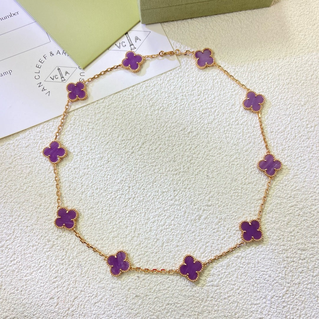 Dream CLOVER 10 MOTIFS  PURPLE VIOLET  NECKLACE