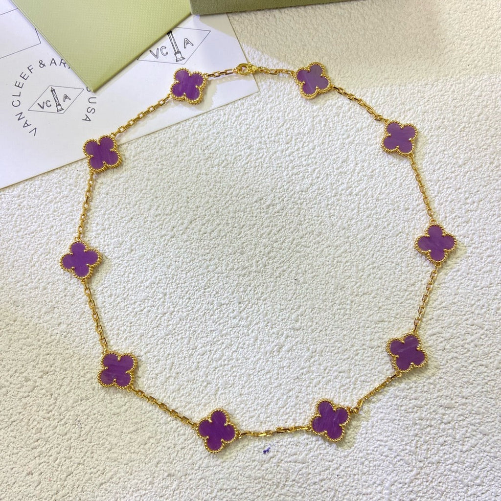 Dream CLOVER 10 MOTIFS  PURPLE VIOLET  NECKLACE