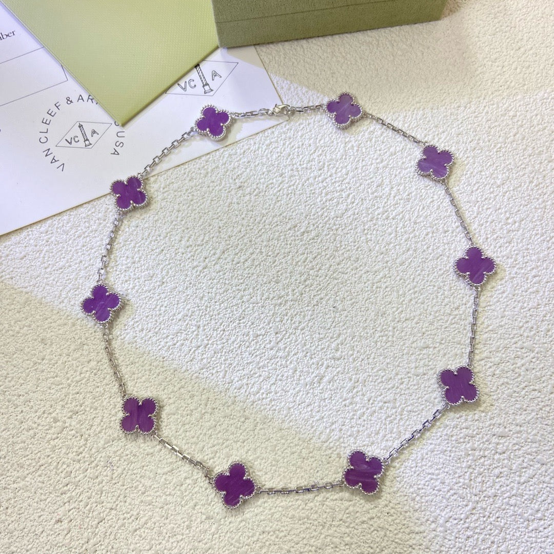 Dream CLOVER 10 MOTIFS  PURPLE VIOLET  NECKLACE