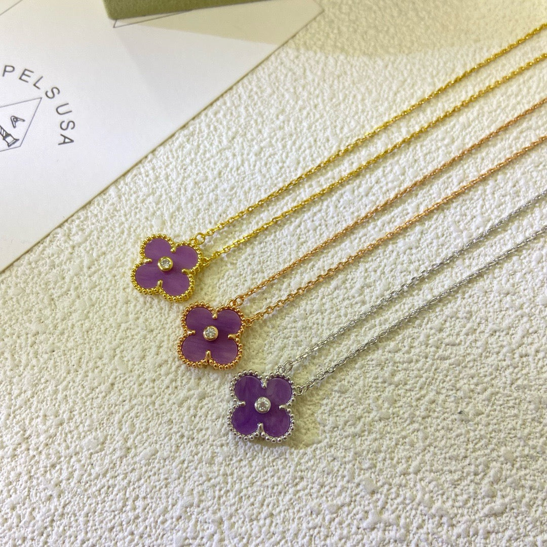 Dream CLOVER 15MM DIAMOND  PURPLE VIOLET NECKLACE