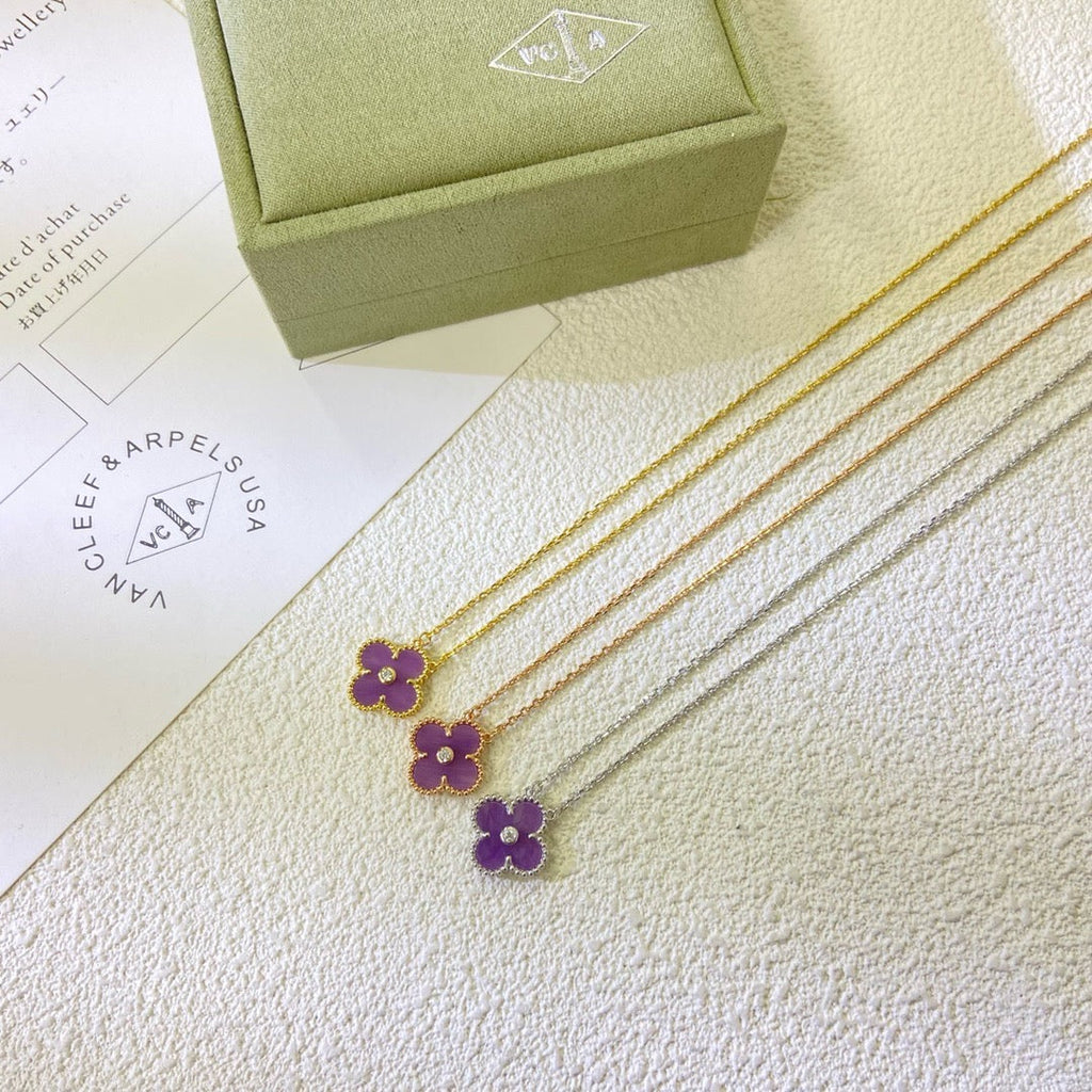 Dream CLOVER 15MM DIAMOND  PURPLE VIOLET NECKLACE