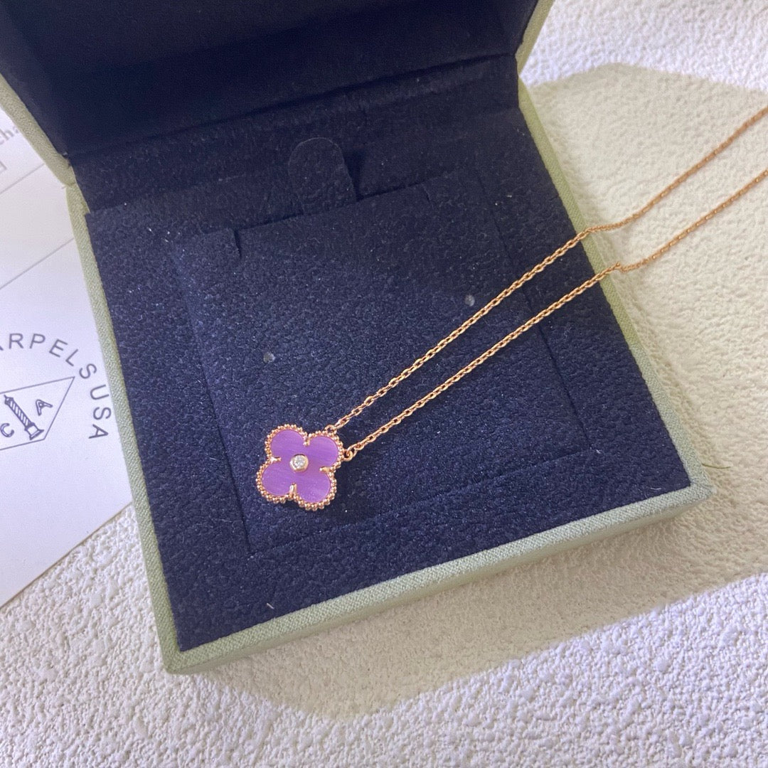 Dream CLOVER 15MM DIAMOND  PURPLE VIOLET NECKLACE