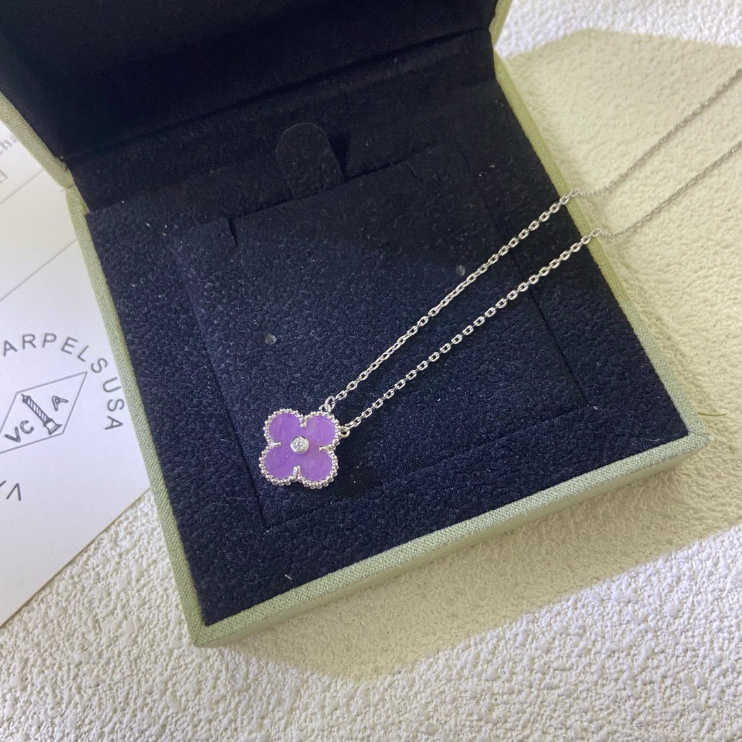 Dream CLOVER 15MM DIAMOND  PURPLE VIOLET NECKLACE