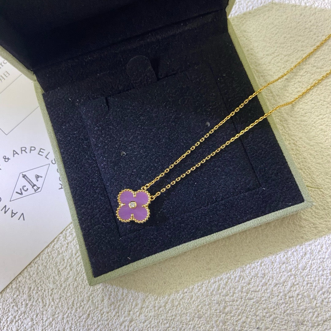 Dream CLOVER 15MM DIAMOND  PURPLE VIOLET NECKLACE