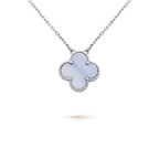 Dream CLOVER 15MM BLUE CHALCEDONY NECKLACE SILVER