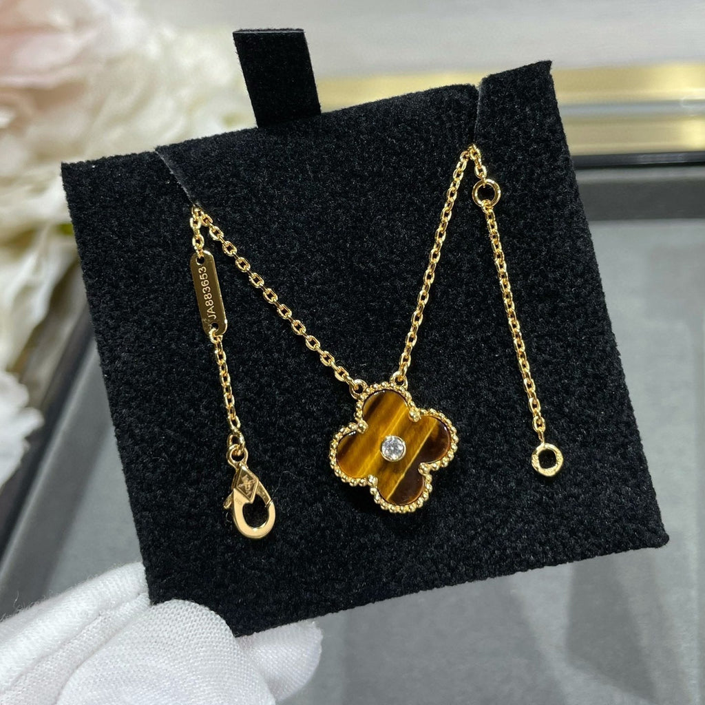 Dream CLOVER Halskette mit 15-mm-Diamant und gelbem Tigerauge-Achat