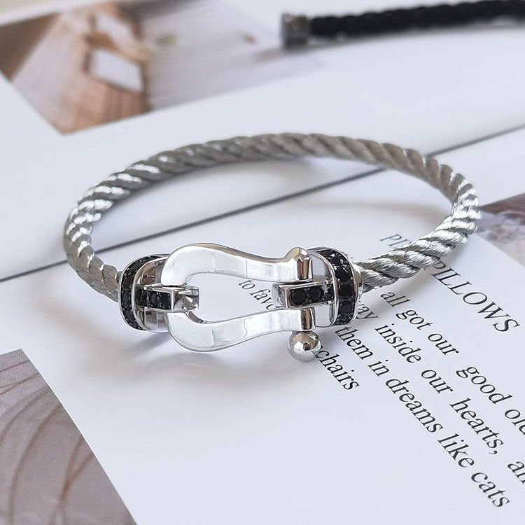 Dream FORCE LARGE HORSESHOE BLACK DIAMOND BRACELET SILVER
