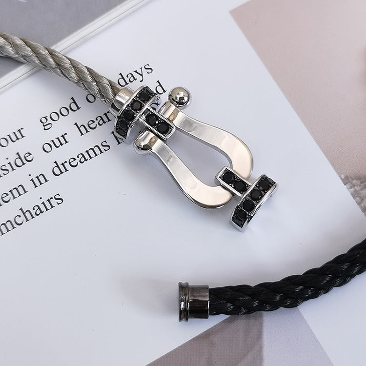Dream FORCE LARGE HORSESHOE BLACK DIAMOND BRACELET SILVER