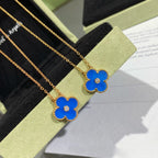 Dream CLOVER 15MM DIAMOND UND BLAUER ACHAT HALSKETTE