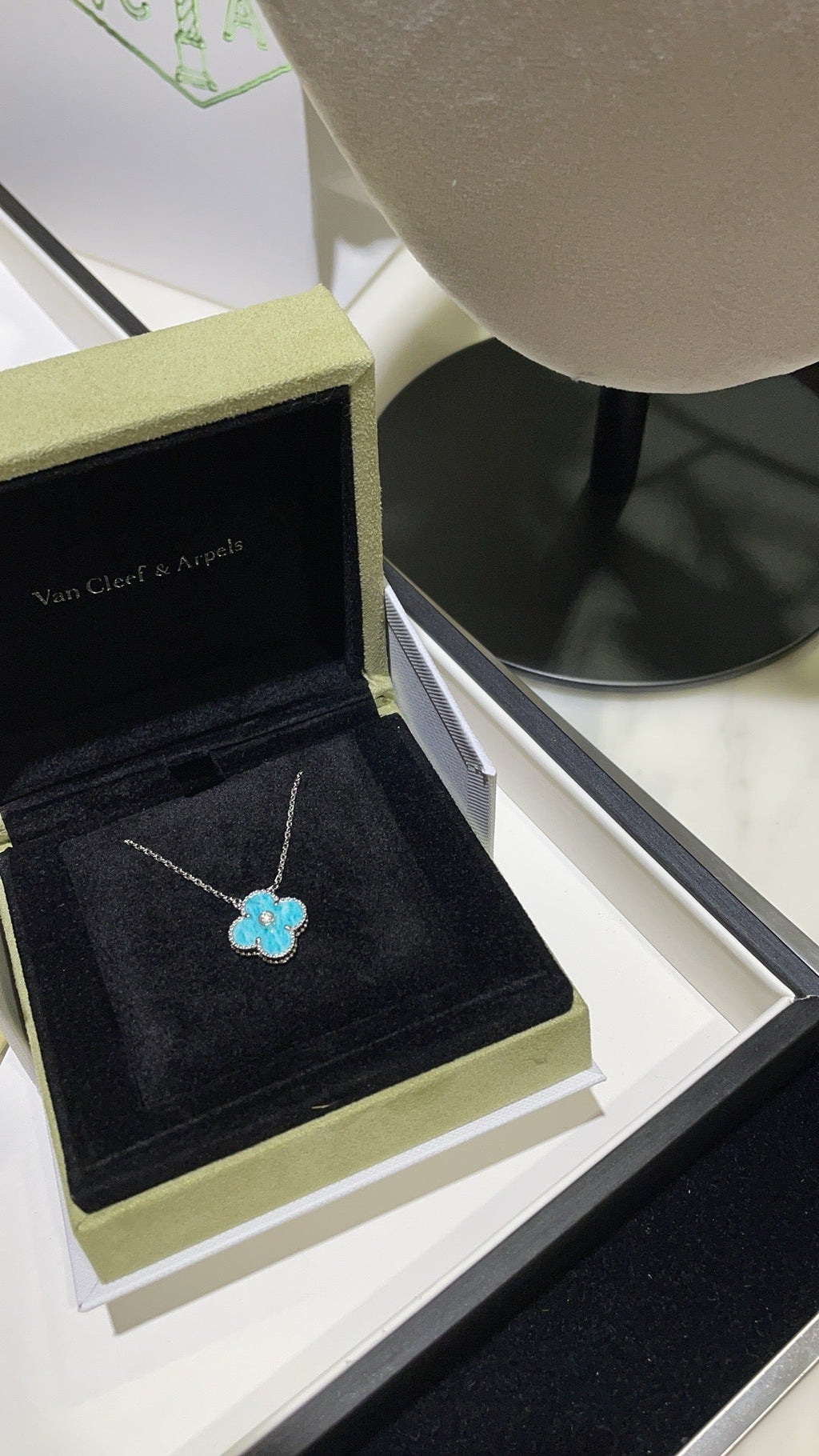 Dream CLOVER 15MM DIAMOND SVRES PORCELAIN  NECKLACE SILVER