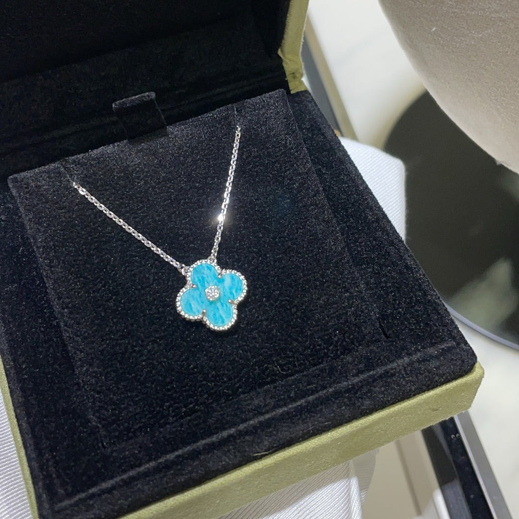 Dream CLOVER 15MM DIAMOND SVRES PORCELAIN  NECKLACE SILVER