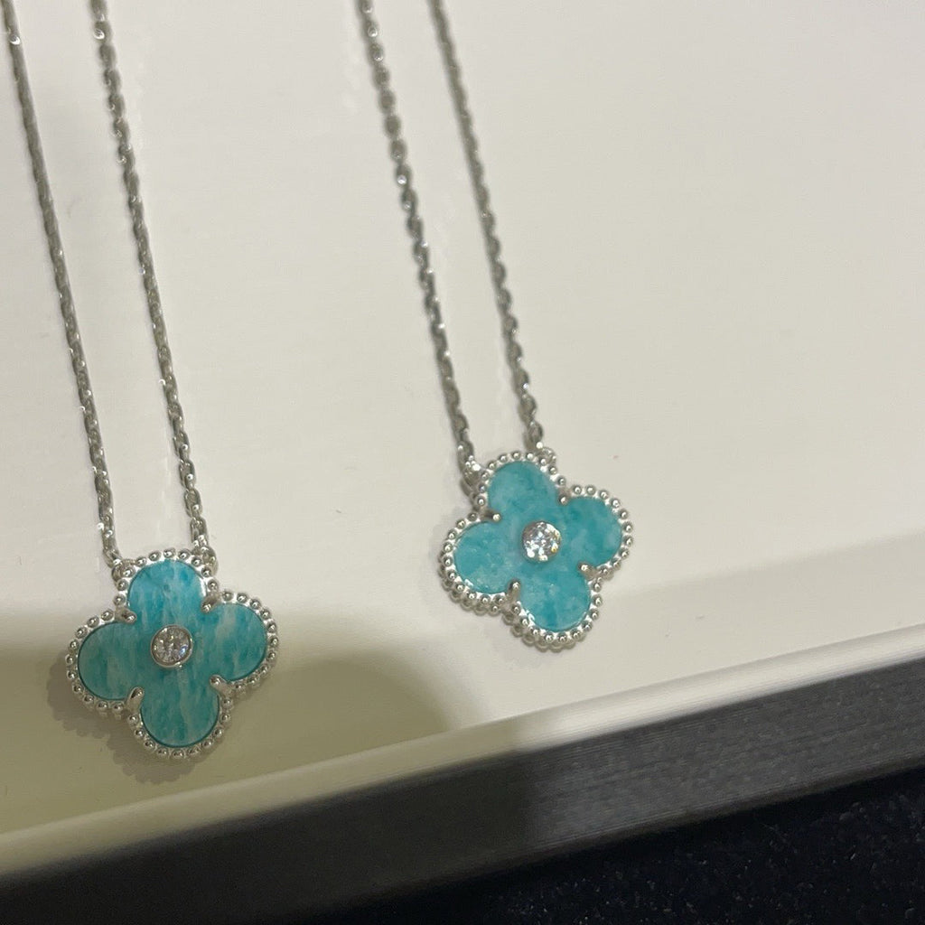 Dream CLOVER 15MM DIAMOND SVRES PORCELAIN  NECKLACE SILVER