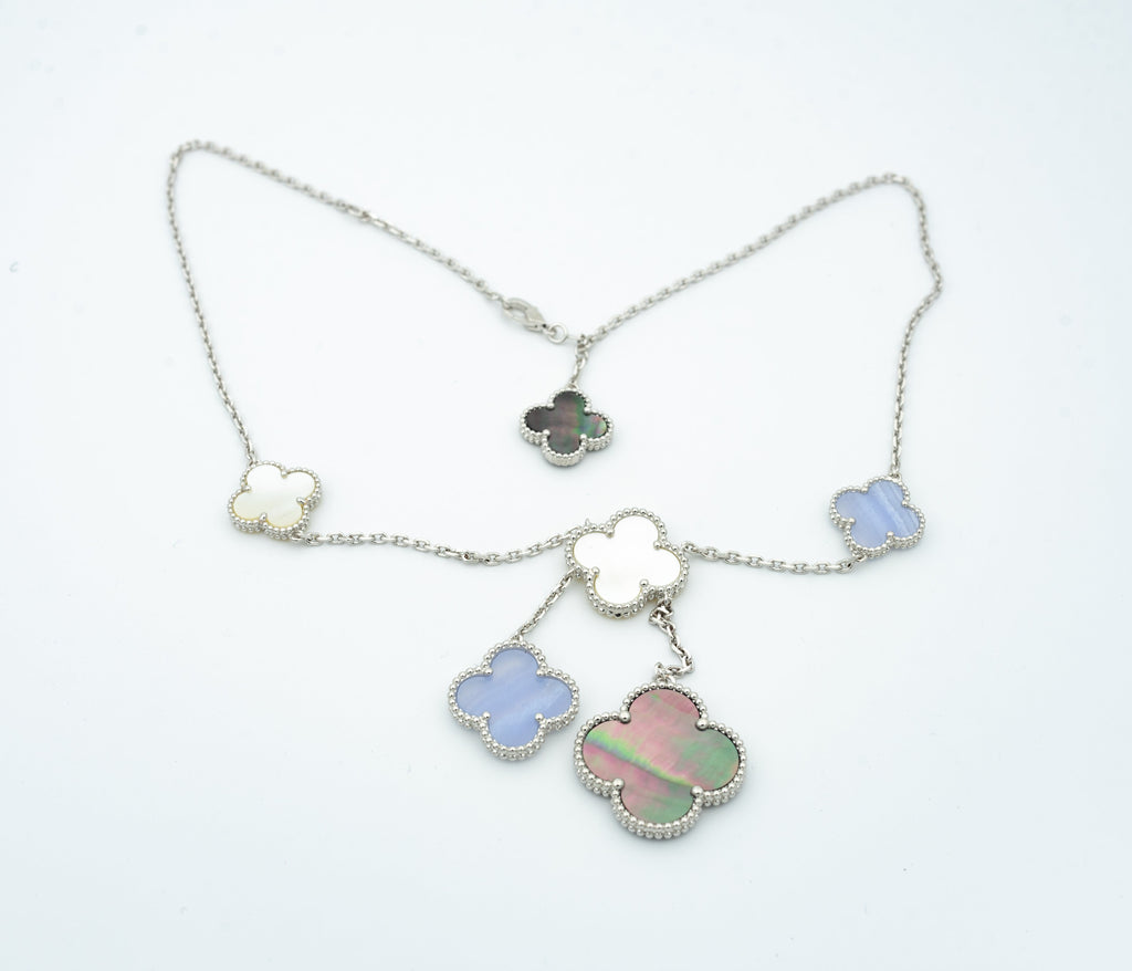 Dream CLOVER MOP CHALCEDONY NECKLACE SILVER 6 MOTIF