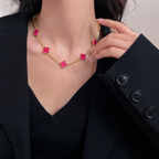 [Dream]NEW CLOVER 10 MOTIFS PINK ENAMEL NECKLACE