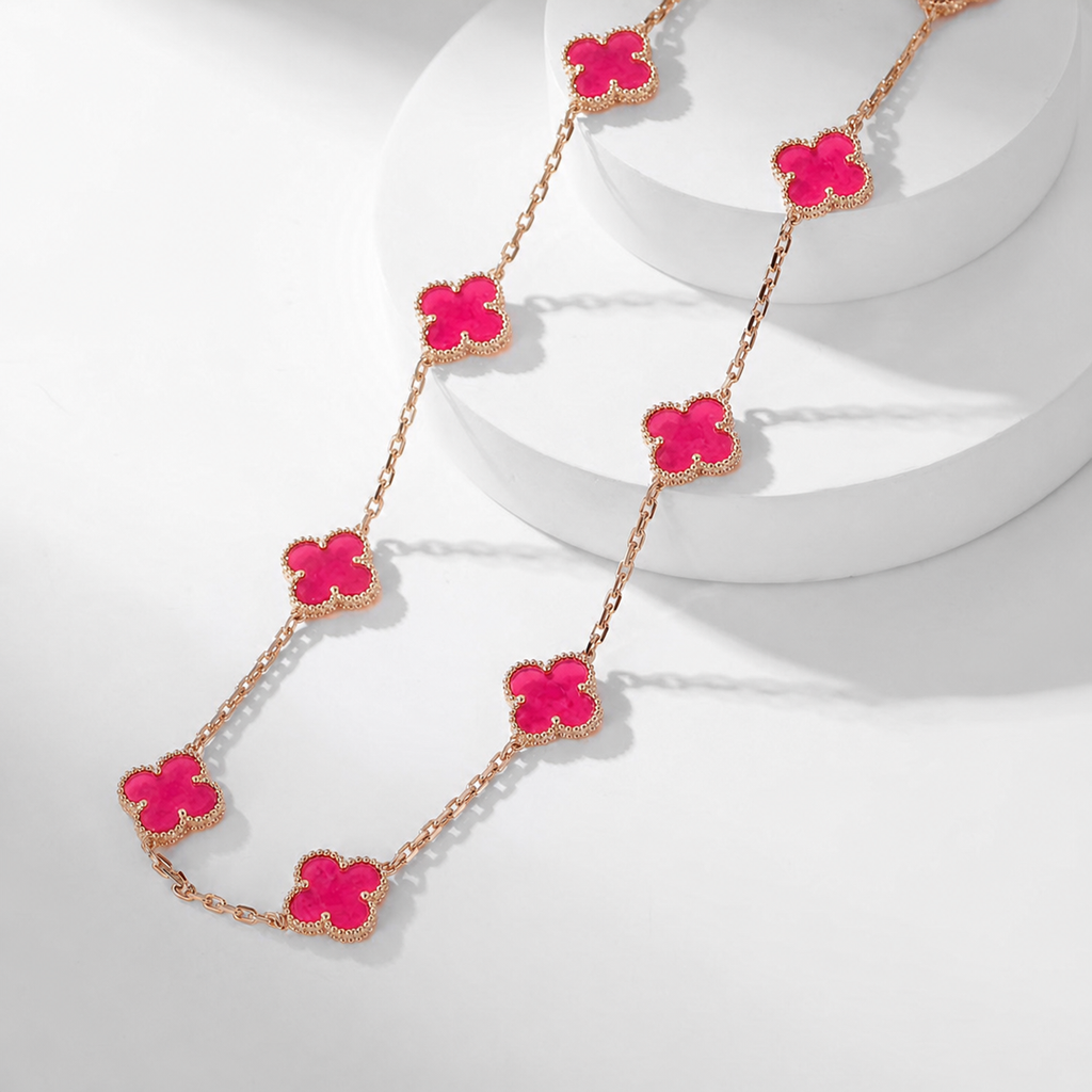 [Dream]NEW CLOVER 10 MOTIFS PINK ENAMEL NECKLACE