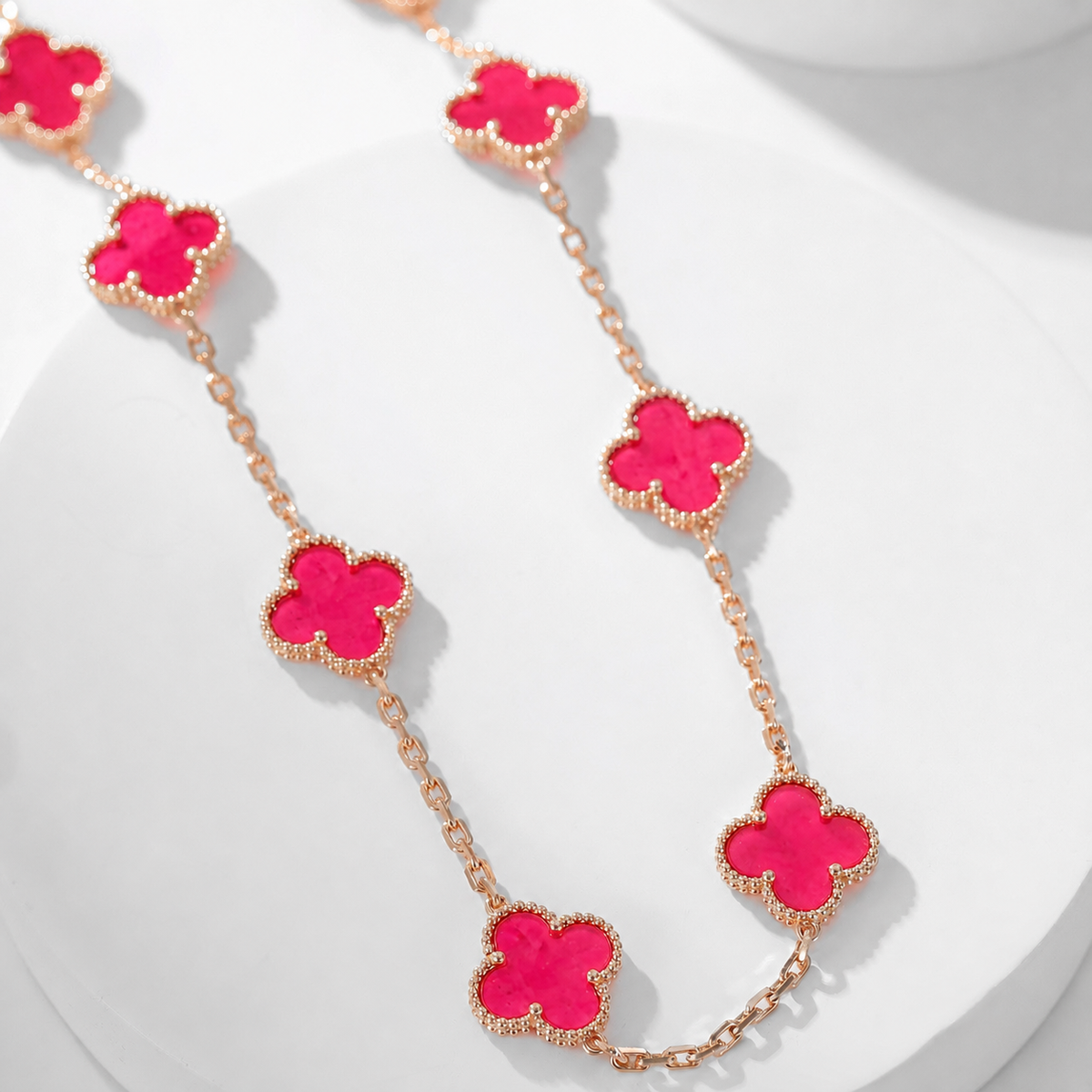 [Dream]NEW CLOVER 10 MOTIFS PINK ENAMEL NECKLACE