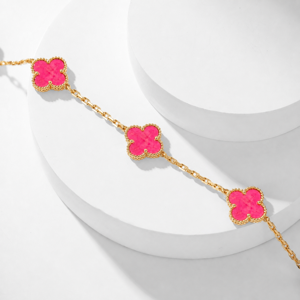 [Dream]NEW CLOVER 10 MOTIFS PINK ENAMEL NECKLACE