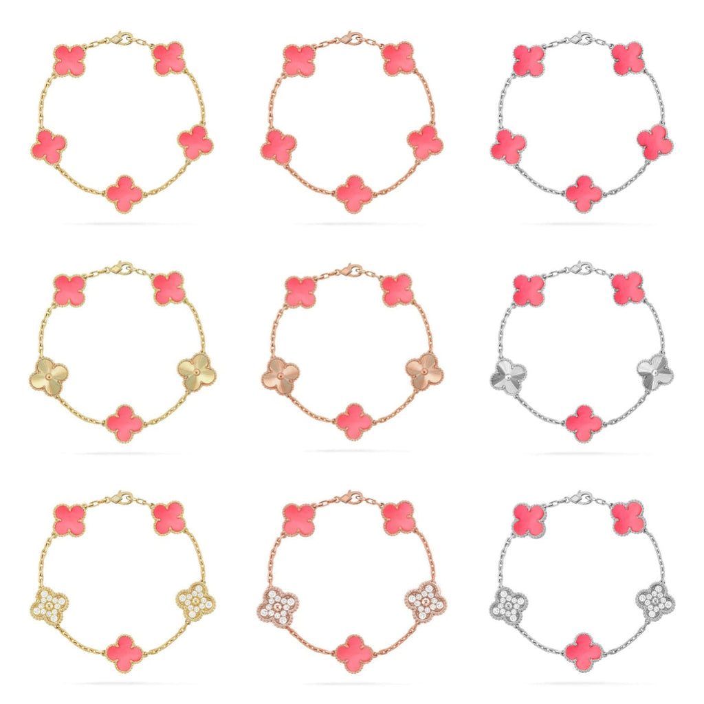[Dream ]Neue CLOVER 5 MOTIVE ARMBAND-KOLLEKTION AUS ROSA PERLMUTT