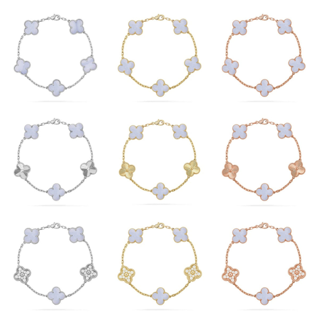 {
  "Dream ": "NEUE CLOVER 5-MOTIV ARMBAND-KOLLEKTION AUS LILA CHALCEDON"
}