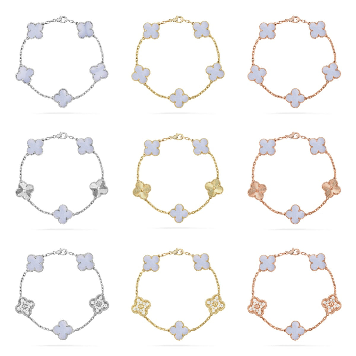 [Dream ]New  CLOVER 5 MOTIF PURPLE CHALCEDONY BRACELET COLLECTION