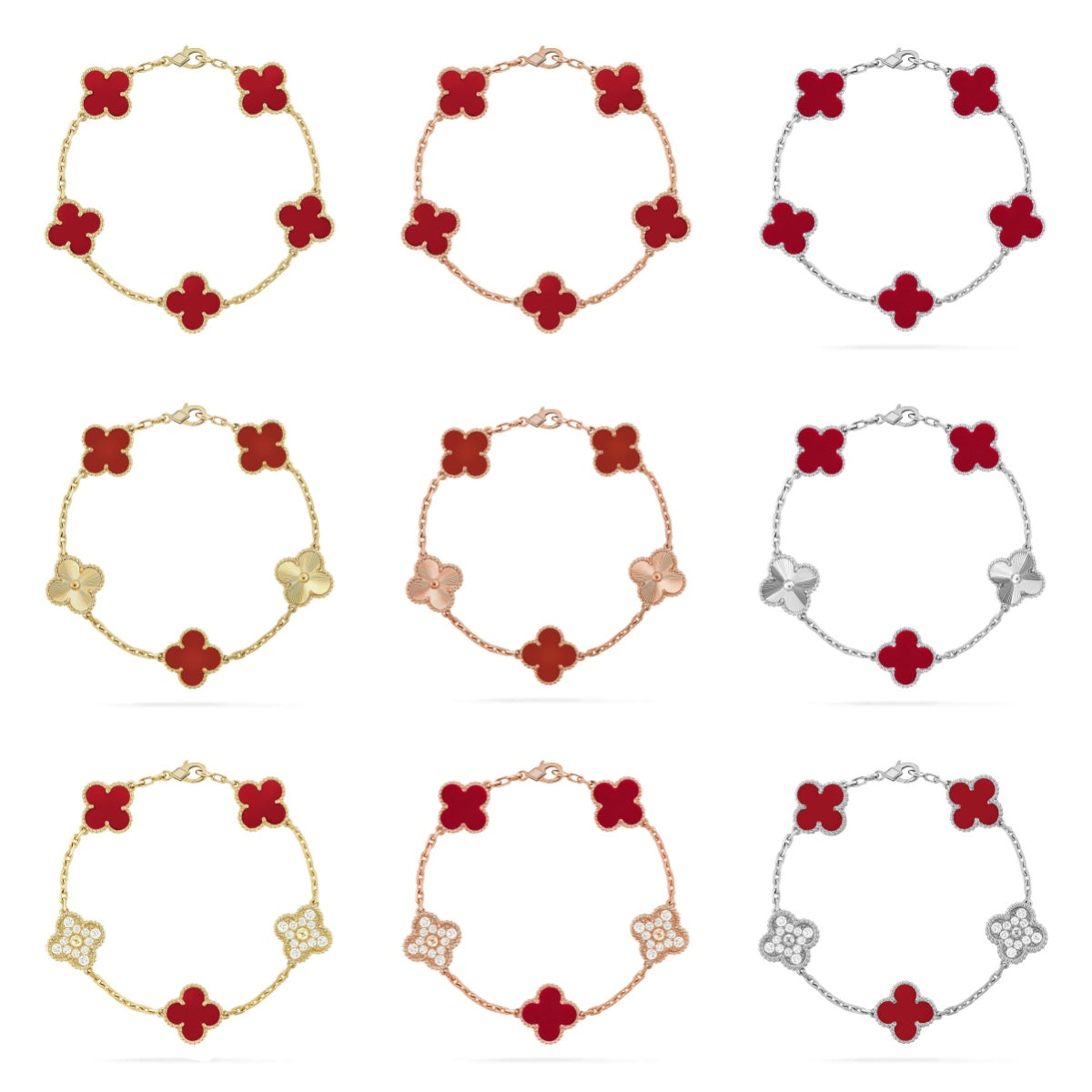 [Dream ]New  CLOVER 5 MOTIF RED CORNELIAN BRACELET COLLECTION