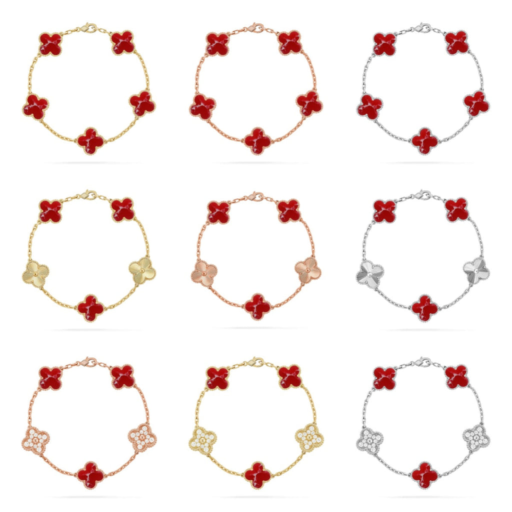 [Dream ]New CLOVER 5 MOTIF RED PATTERN BRACELET COLLECTION