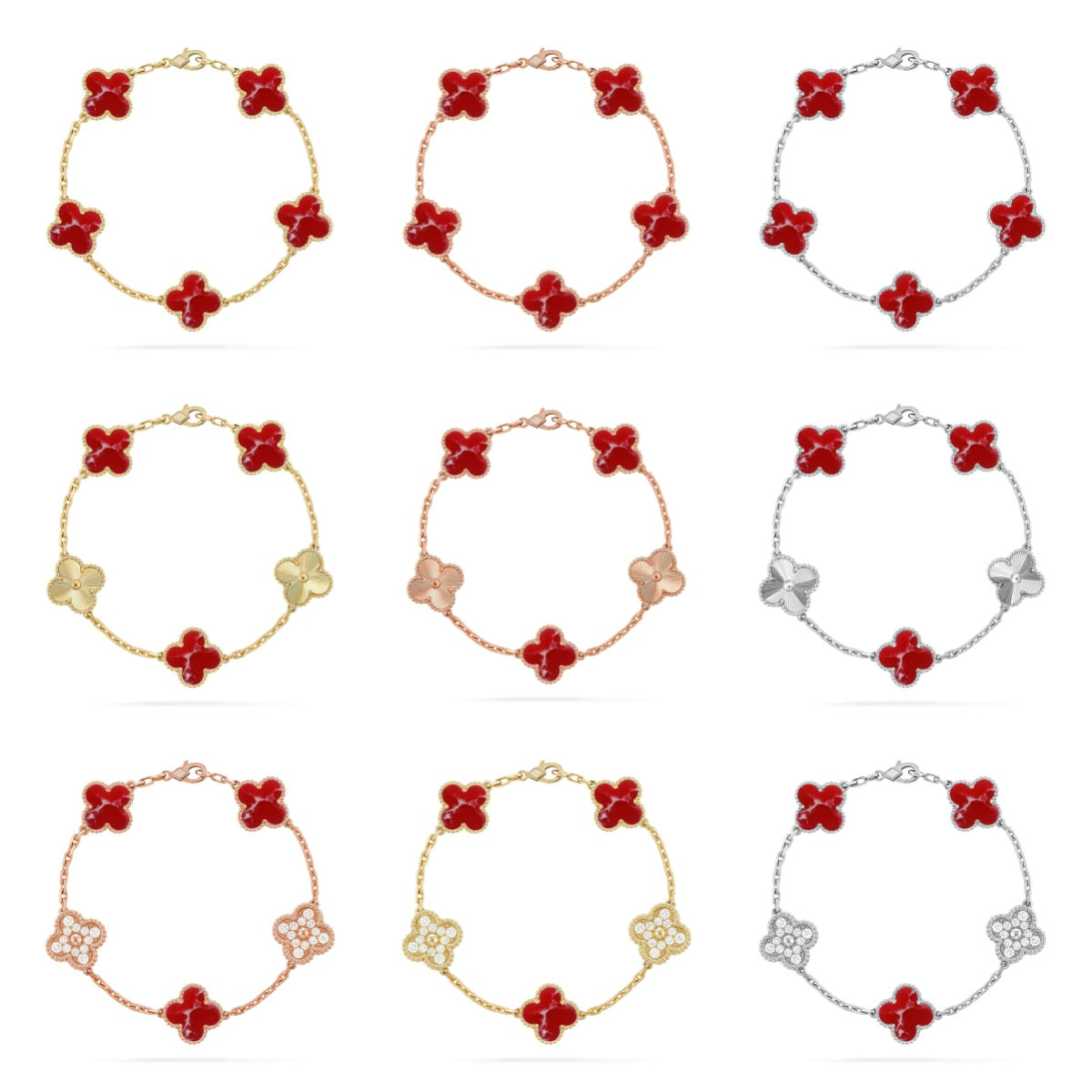 [Dream ]New CLOVER 5 MOTIF RED PATTERN BRACELET COLLECTION