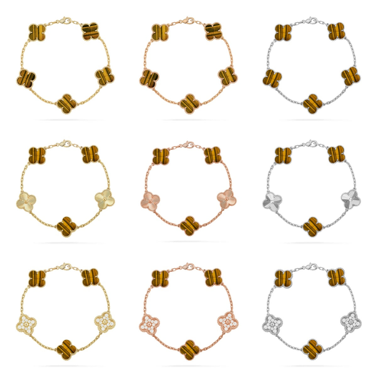 [Dream ]New  CLOVER 5 MOTIFS TIGER EYE BRACELET COLLECTION