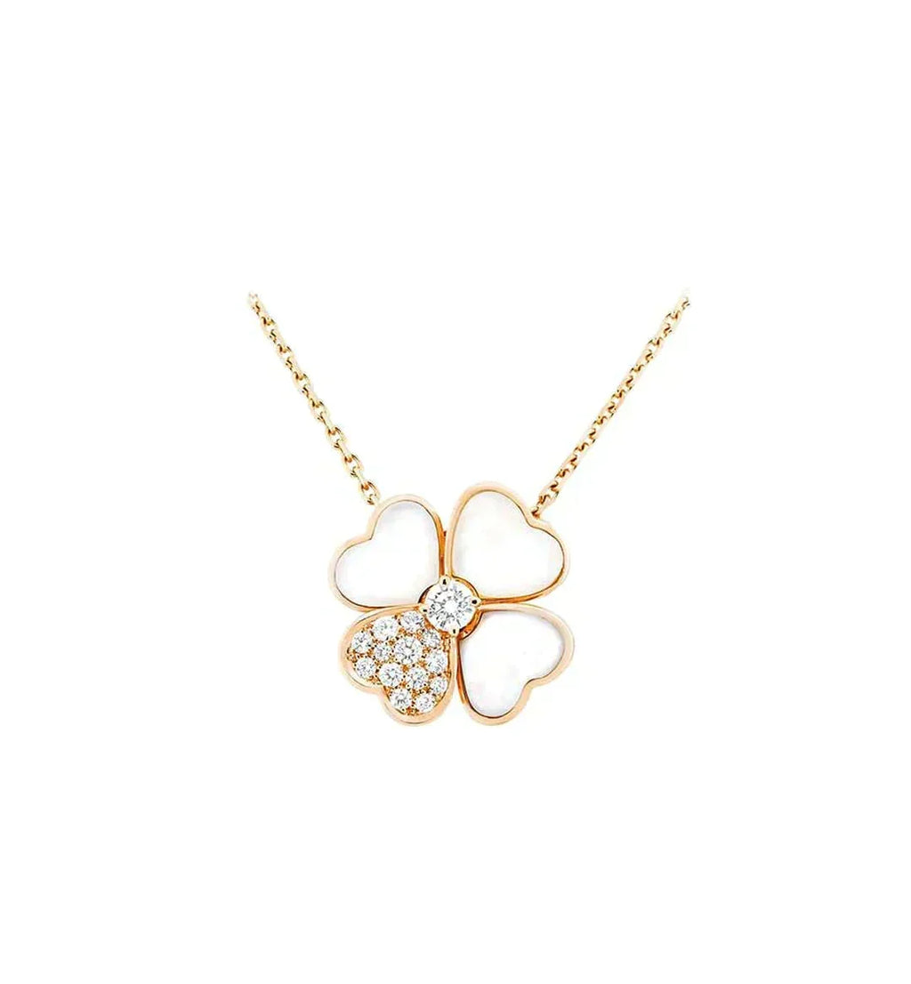 Traum-Kleeblatt-MOP-Diamant-Halskette in Roségold